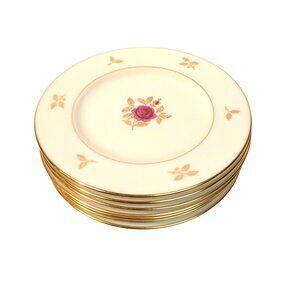 Lenox Rhodora Fine China Set 7 Bread Plates P471 Pink Rose Gold Leaf 6.5 in